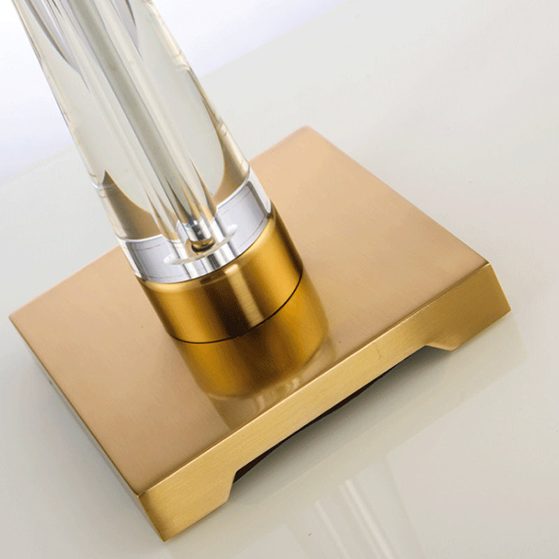 Modern Fabric Drum Table Lamp with Crystal Base - Tapered Design, White