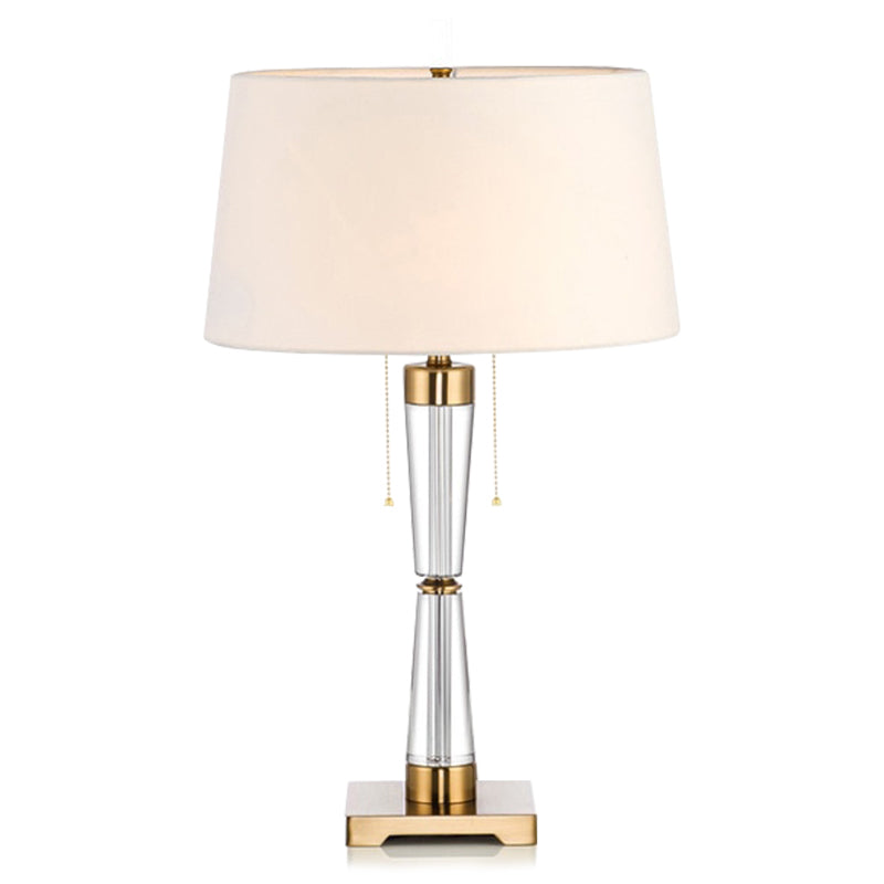 Modern Fabric Drum Table Lamp with Crystal Base - Tapered Design, White