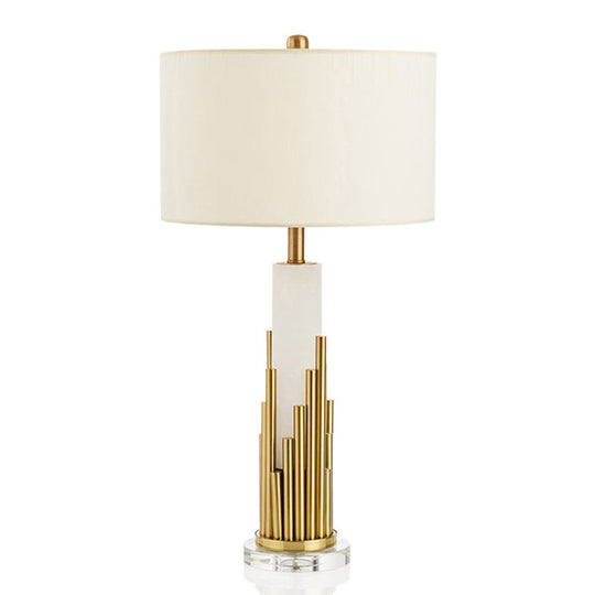 Simple Style Fabric Drum Shade Table Lamp with White Nightstand Light for Living Room - 1 Bulb