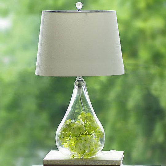 Nordic Empire Shade Table Lamp with Clear Glass Base - White Fabric - Single Living Room Nightstand Accent