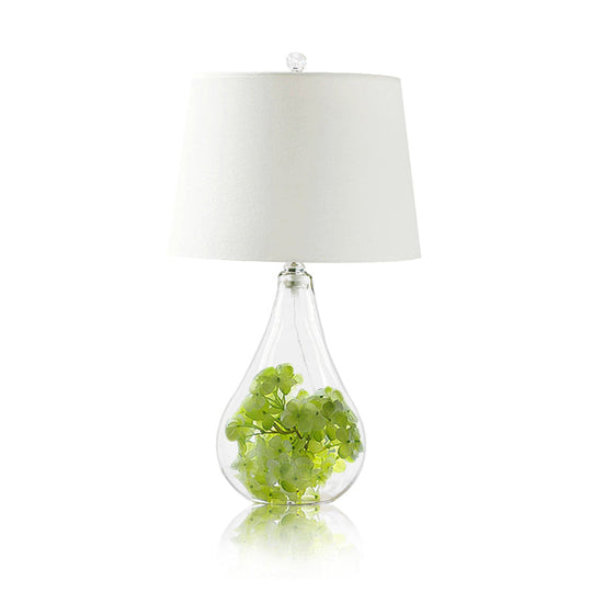 Nordic Empire Shade Table Lamp with Clear Glass Base - White Fabric - Single Living Room Nightstand Accent