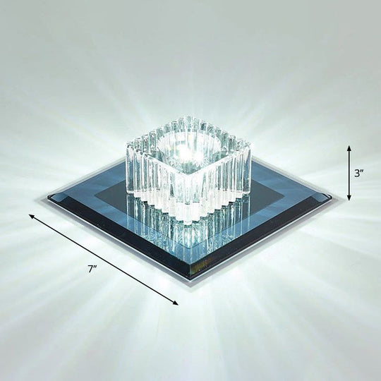 Prismatic Crystal LED Flush Mount Fixture for Square Corridors