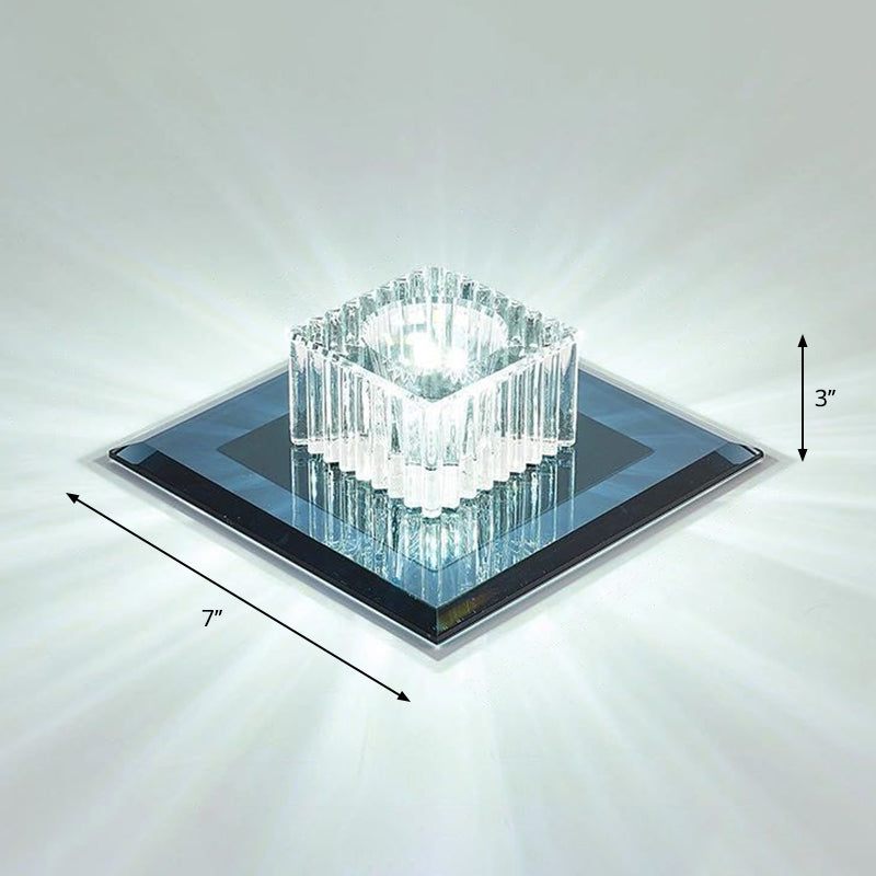 Prismatic Crystal LED Flush Mount Fixture for Square Corridors