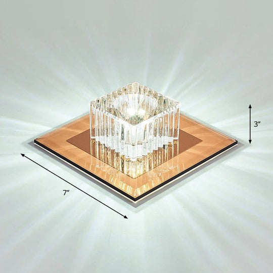 Prismatic Crystal LED Flush Mount Fixture for Square Corridors