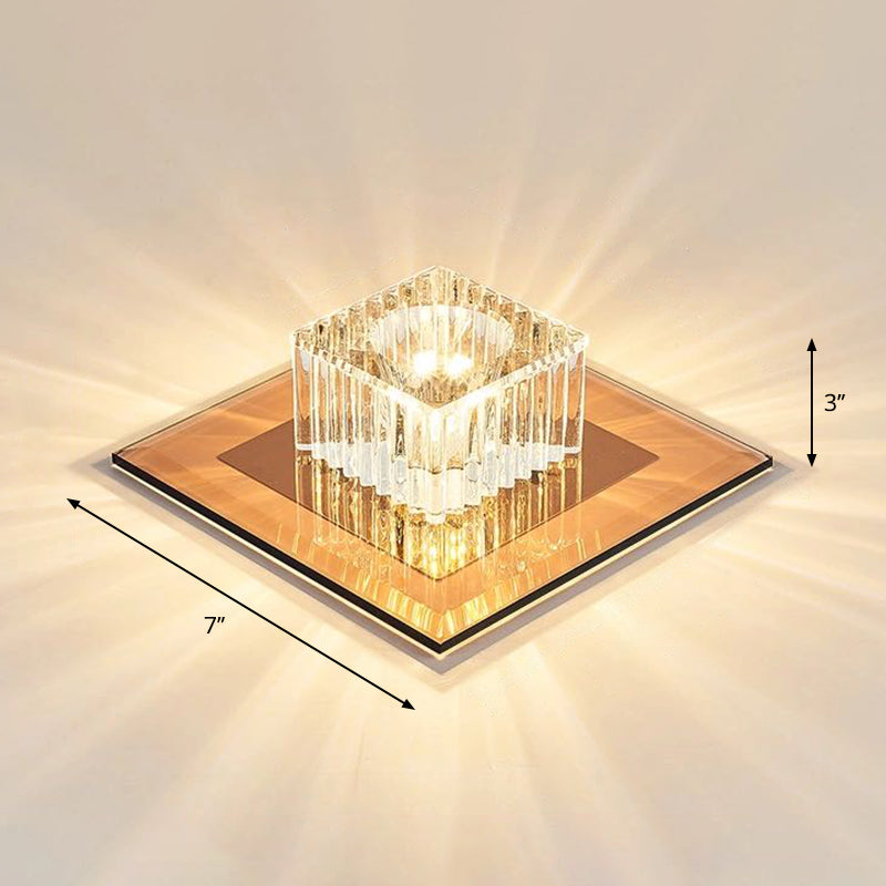 Prismatic Crystal LED Flush Mount Fixture for Square Corridors