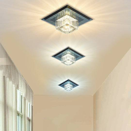 Prismatic Crystal LED Flush Mount Fixture for Square Corridors