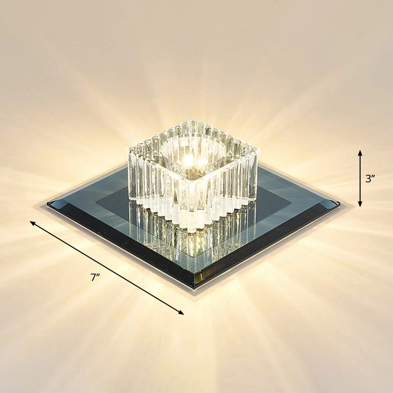 Prismatic Crystal LED Flush Mount Fixture for Square Corridors