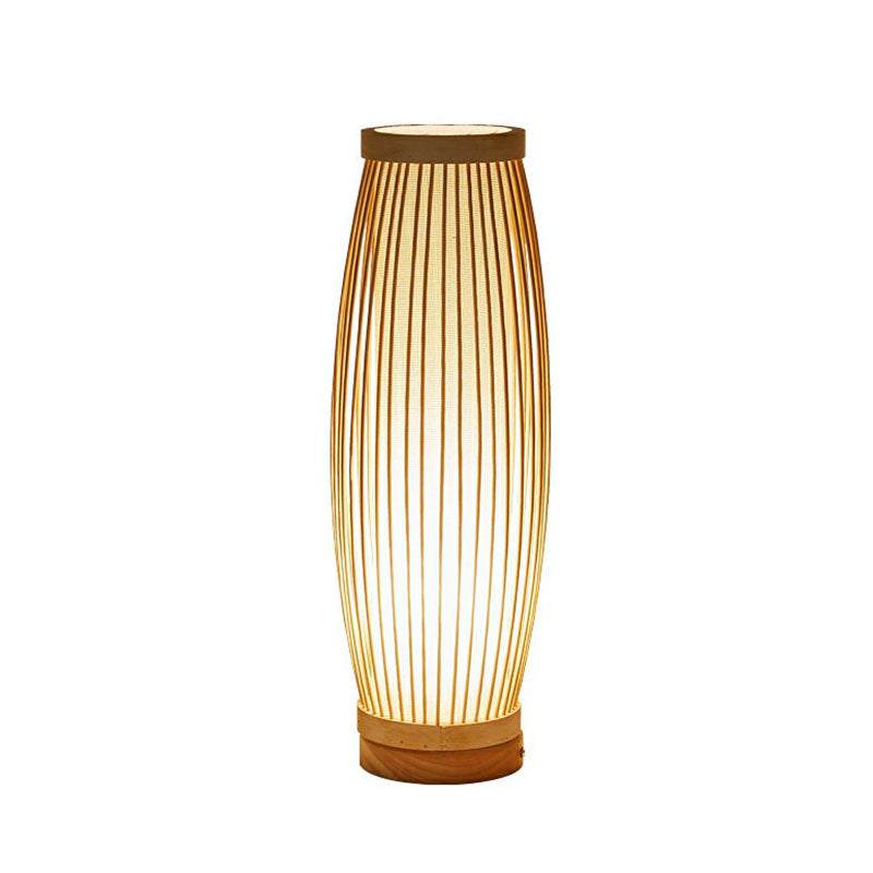 Elegant Bamboo Nightstand Lamp: Asian Style Table Lighting with Wood Base for Tea Room