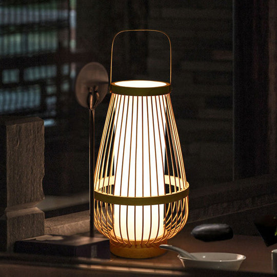 Minimalist Bamboo Table Lamp: Basket Shape, 1 Head Wood Nightstand Light for Restaurants