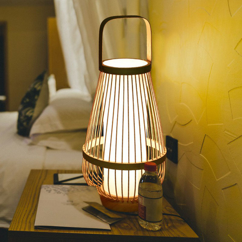 Minimalist Bamboo Table Lamp: Basket Shape, 1 Head Wood Nightstand Light for Restaurants
