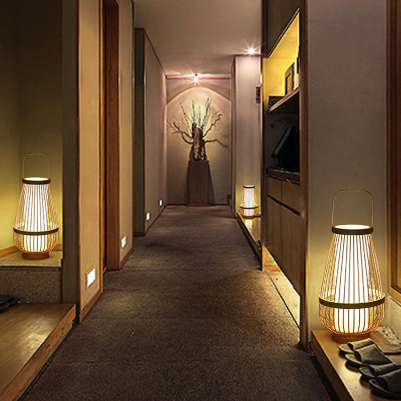 Minimalist Bamboo Table Lamp: Basket Shape, 1 Head Wood Nightstand Light for Restaurants