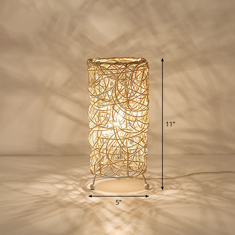 Rattan Cylindrical Table Lamp: Modern Style, Single-Bulb Nightstand Lighting for Living Rooms
