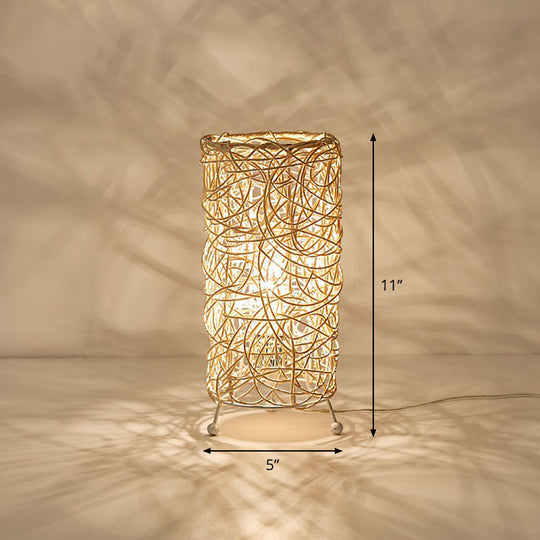 Rattan Cylindrical Table Lamp: Modern Style, Single-Bulb Nightstand Lighting for Living Rooms