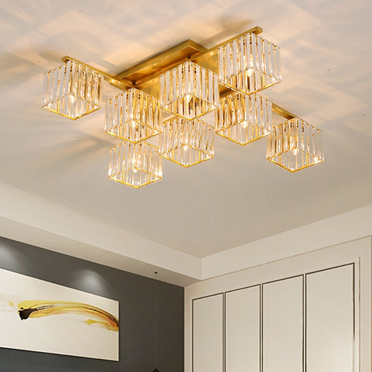 Modern Black/Gold Cubic Flush Mount Crystal Ceiling Lighting - 4/6/8 Lights - for a Stylish Living Room