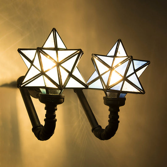 Stained Glass Star Sconce Lamp for Rustic Kitchen, Double Wall Lighting in Pink/Green/Blue