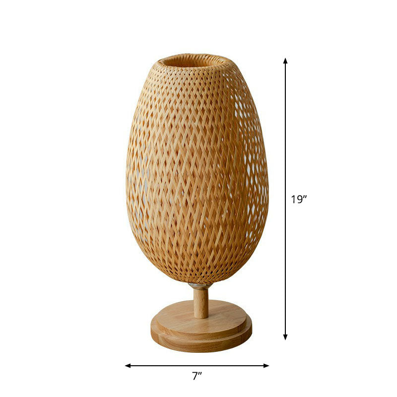 Nordic Style Bamboo Wood Table Lamp - Wineglass Design, 1 Bulb Nightstand Light for Bedroom
