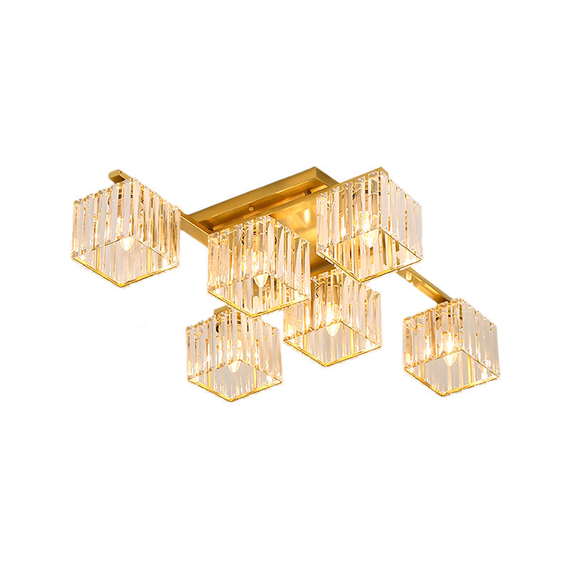 Modern Black/Gold Cubic Flush Mount Crystal Ceiling Lighting - 4/6/8 Lights - for a Stylish Living Room