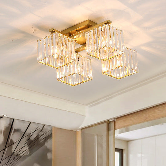Modern Black/Gold Cubic Flush Mount Crystal Ceiling Lighting - 4/6/8 Lights - for a Stylish Living Room