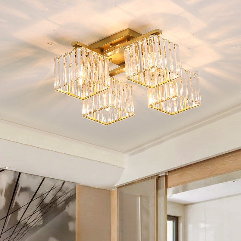 Modern Black/Gold Cubic Flush Mount Crystal Ceiling Lighting - 4/6/8 Lights - for a Stylish Living Room