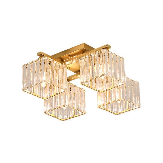 Modern Black/Gold Cubic Flush Mount Crystal Ceiling Lighting - 4/6/8 Lights - for a Stylish Living Room