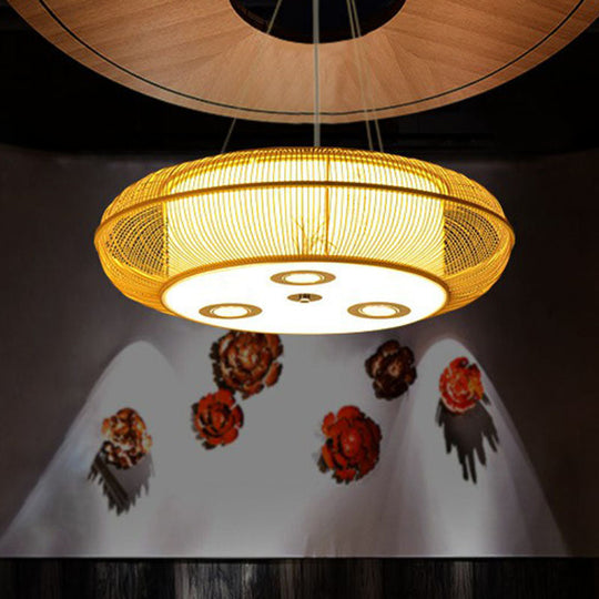 Sleek Bamboo Drum Chandelier - Modern Pendant Light for Restaurants