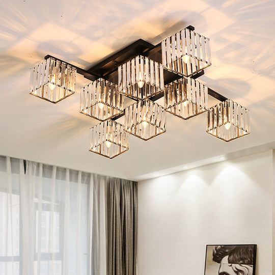 Modern Black/Gold Cubic Flush Mount Crystal Ceiling Lighting - 4/6/8 Lights - for a Stylish Living Room