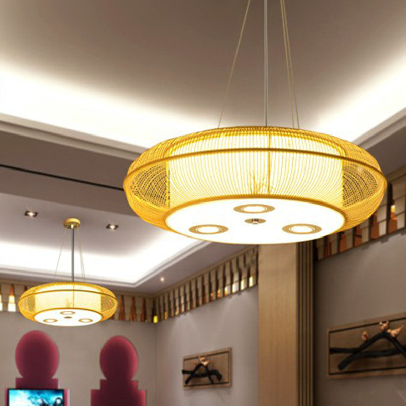 Sleek Bamboo Drum Chandelier - Modern Pendant Light for Restaurants