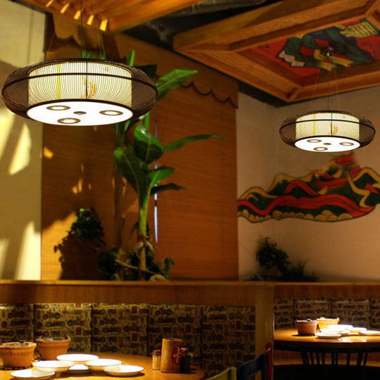 Sleek Bamboo Drum Chandelier - Modern Pendant Light for Restaurants
