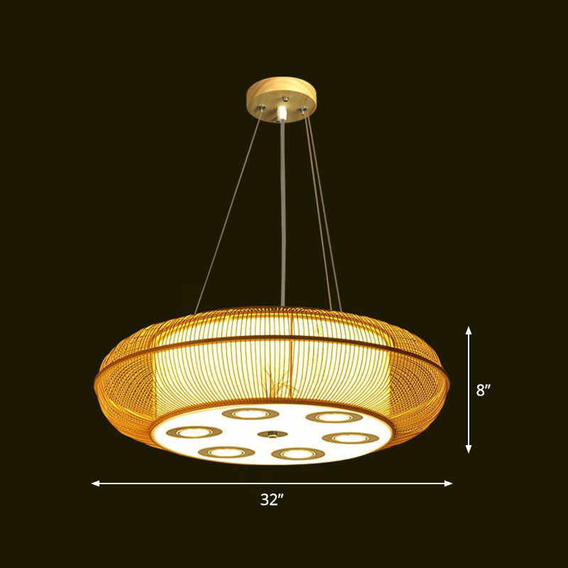 Sleek Bamboo Drum Chandelier - Modern Pendant Light for Restaurants