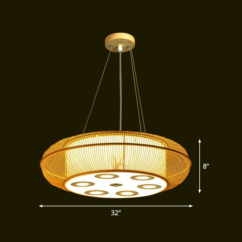 Sleek Bamboo Drum Chandelier - Modern Pendant Light for Restaurants