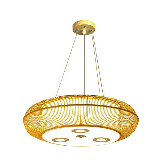 Sleek Bamboo Drum Chandelier - Modern Pendant Light for Restaurants