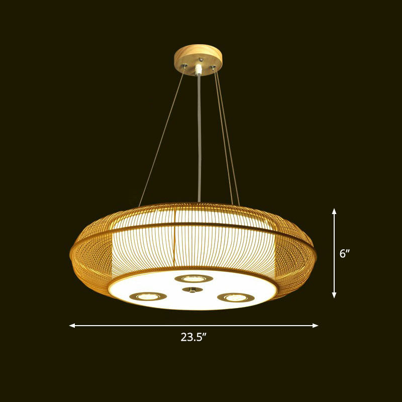Sleek Bamboo Drum Chandelier - Modern Pendant Light for Restaurants
