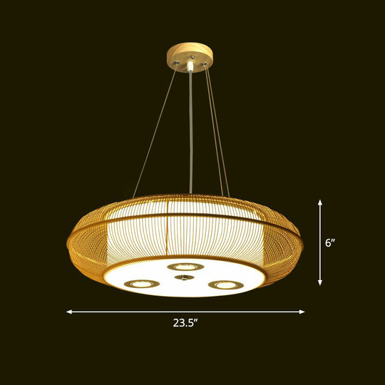 Sleek Bamboo Drum Chandelier - Modern Pendant Light for Restaurants