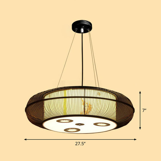 Sleek Bamboo Drum Chandelier - Modern Pendant Light for Restaurants