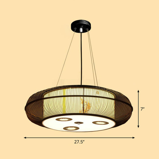 Sleek Bamboo Drum Chandelier - Modern Pendant Light for Restaurants
