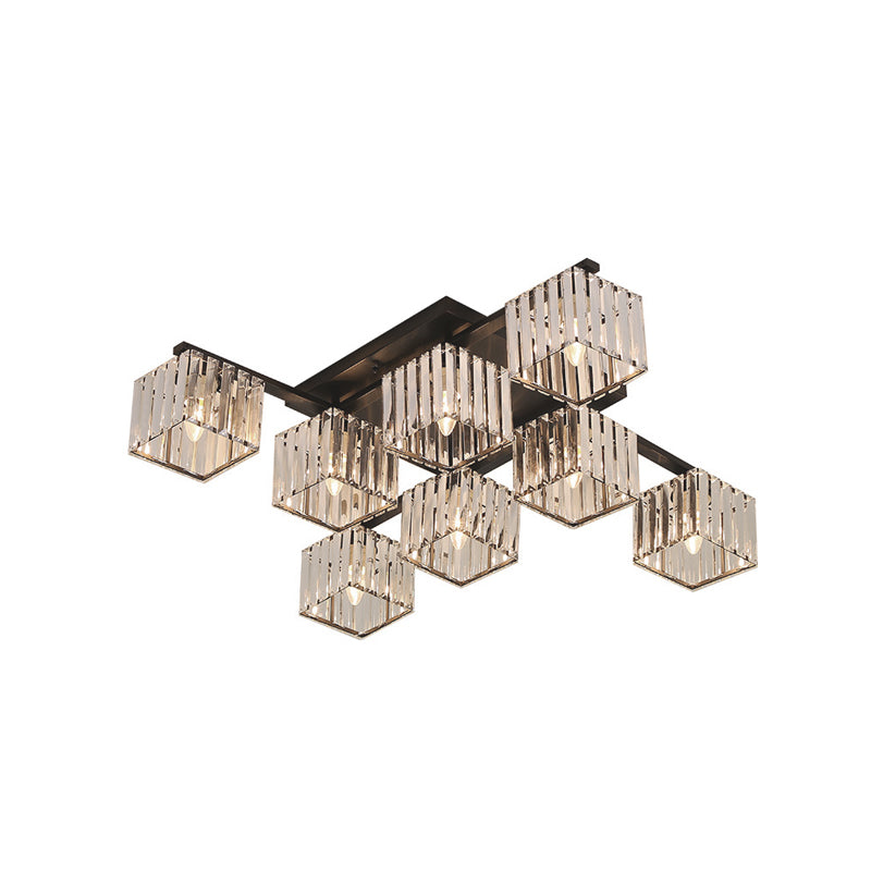 Modern Black/Gold Cubic Flush Mount Crystal Ceiling Lighting - 4/6/8 Lights - for a Stylish Living Room