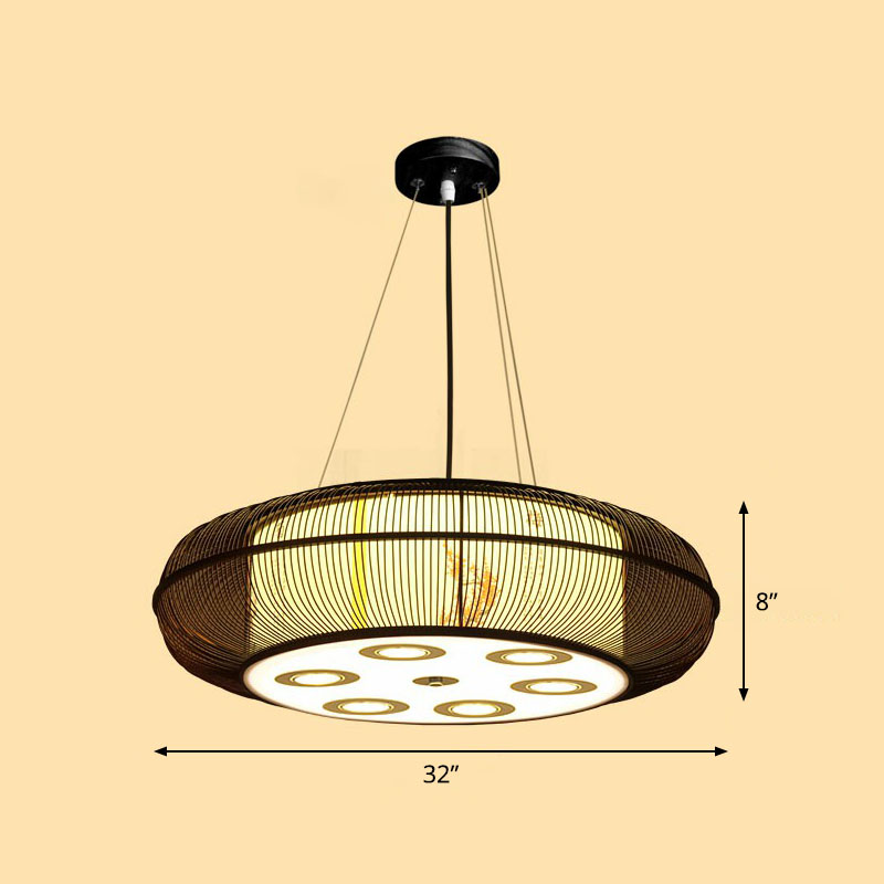 Sleek Bamboo Drum Chandelier - Modern Pendant Light for Restaurants