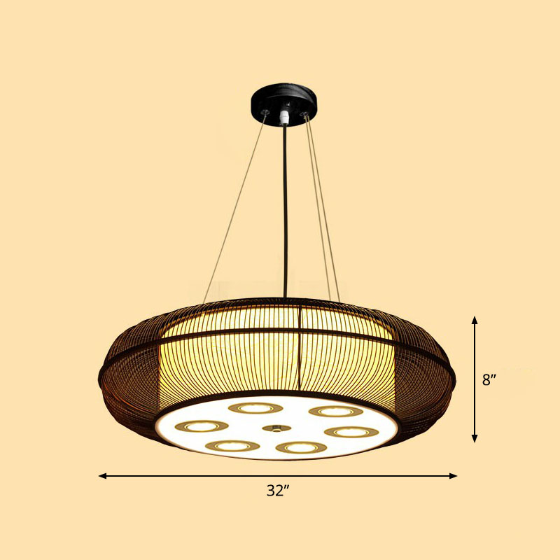 Sleek Bamboo Drum Chandelier - Modern Pendant Light for Restaurants