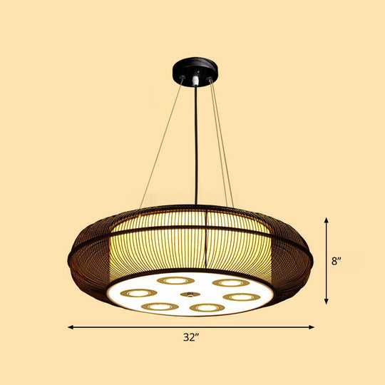 Sleek Bamboo Drum Chandelier - Modern Pendant Light for Restaurants