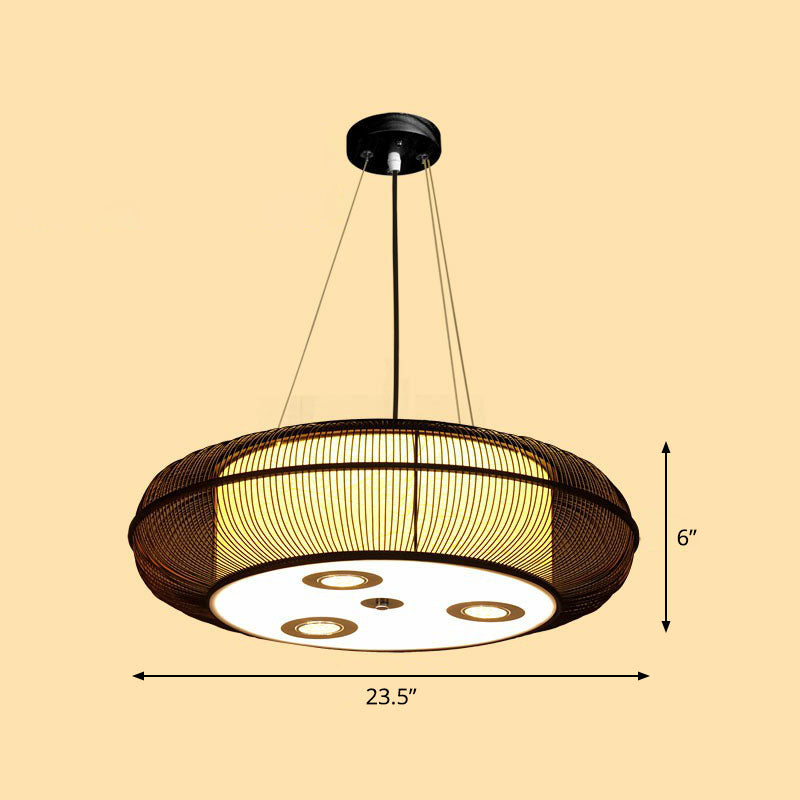 Sleek Bamboo Drum Chandelier - Modern Pendant Light for Restaurants
