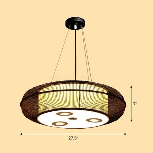 Sleek Bamboo Drum Chandelier - Modern Pendant Light for Restaurants