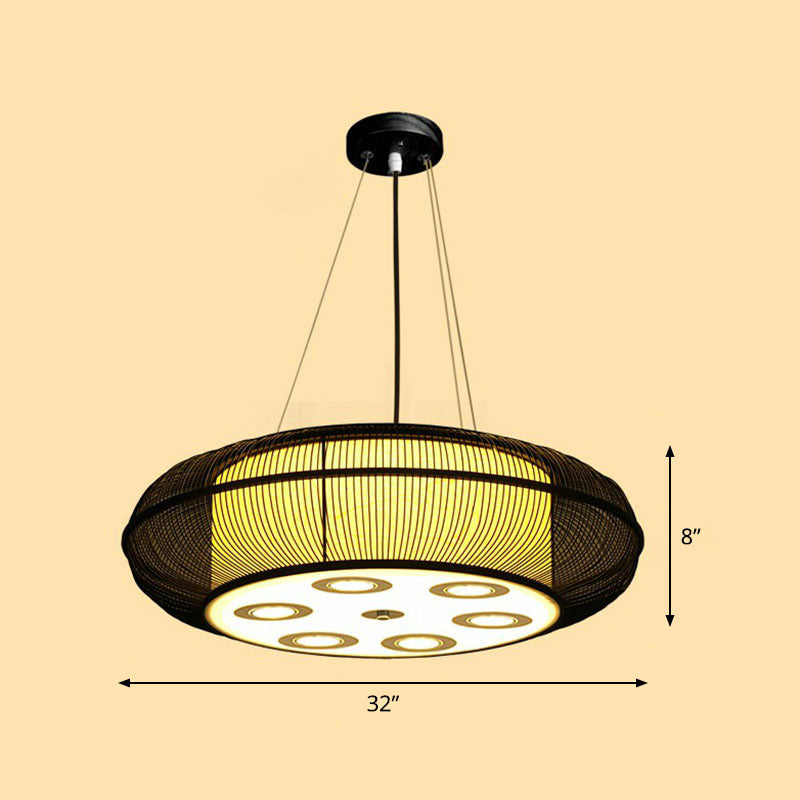 Sleek Bamboo Drum Chandelier - Modern Pendant Light for Restaurants