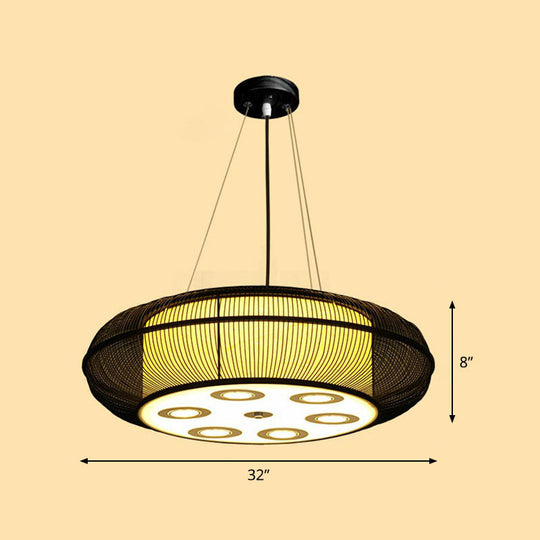 Sleek Bamboo Drum Chandelier - Modern Pendant Light for Restaurants
