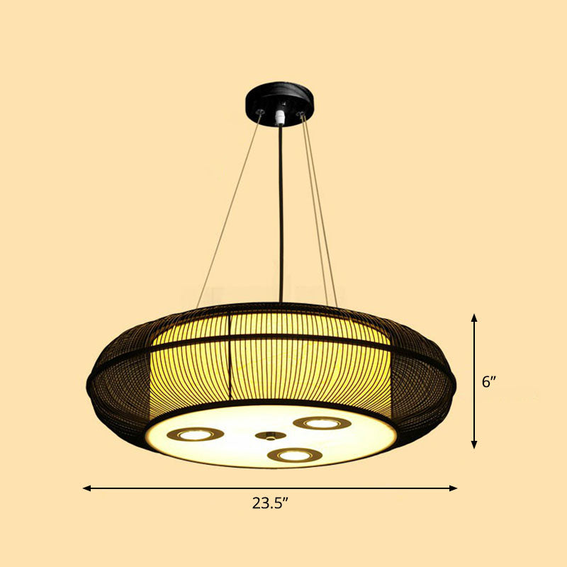 Sleek Bamboo Drum Chandelier - Modern Pendant Light for Restaurants