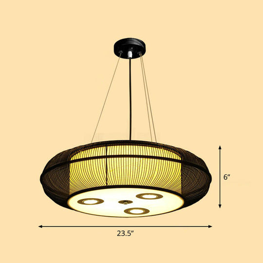 Sleek Bamboo Drum Chandelier - Modern Pendant Light for Restaurants