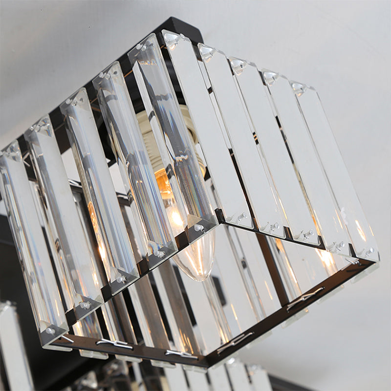 Modern Black/Gold Cubic Flush Mount Crystal Ceiling Lighting - 4/6/8 Lights - for a Stylish Living Room