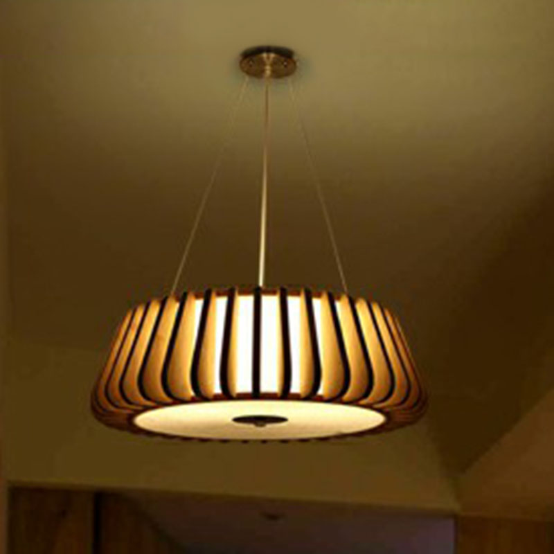 Tapered Drum Chandelier Pendant Light - Contemporary 3 Bulb Wood Hanging Light for Living Room