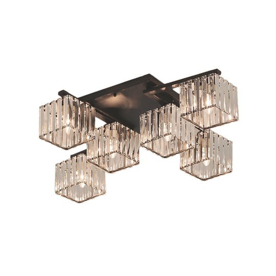 Modern Black/Gold Cubic Flush Mount Crystal Ceiling Lighting - 4/6/8 Lights - for a Stylish Living Room