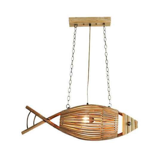 Wooden Bamboo Fish Chandelier - Asian Style Suspension Light for Restaurants