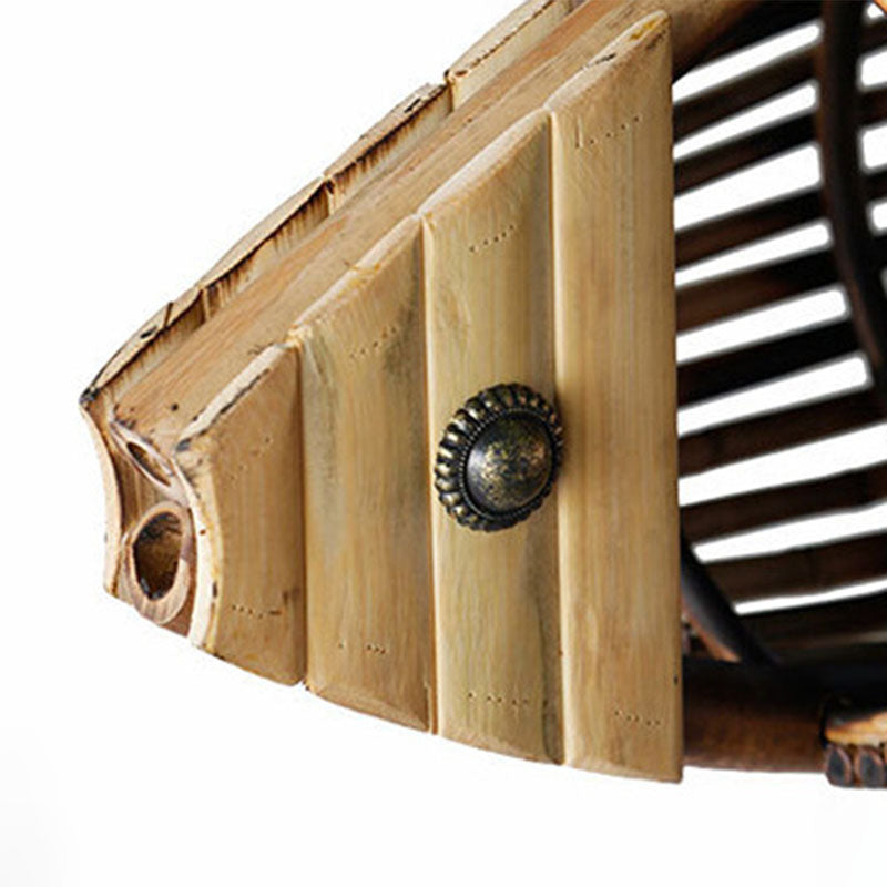 Wooden Bamboo Fish Chandelier - Asian Style Suspension Light for Restaurants